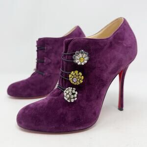 Christian Louboutin Bootoni Mj Crystal Suede Ankle Boots EU 38